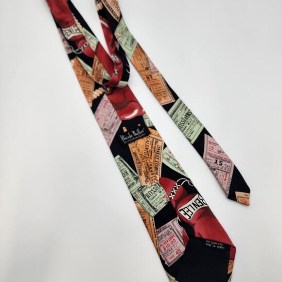 Nicole Miller Mens Tie Vintage 1990 Hand Sewn 100% Silk Boxing Ticket Stubs - Picture 6 of 7